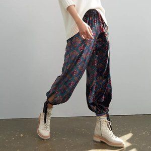 ANTHROPOLOGIE Percie Velvet Harem Joggers Floral {WW32}